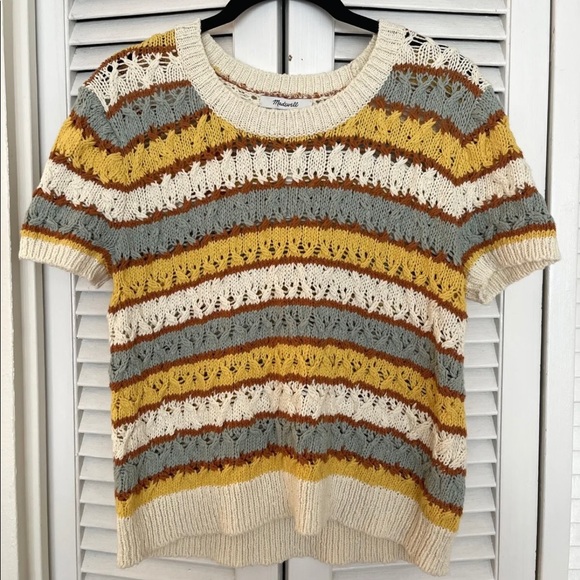 Madewell Tops | Madewell Carrington Sweater Tee in Stripe | Color: Blue/Yellow | Size: Xxs | Nikkizter's Closet